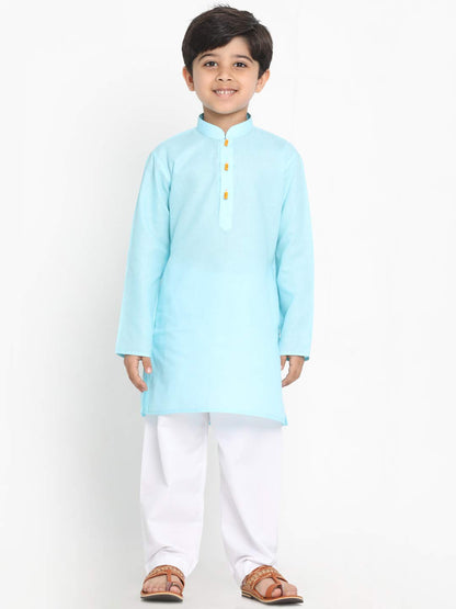 Jbn Creation Boys Cotton Blend Blue And White Kurta Pyjama Set - Ethnic Elegance For Festivals | Comfortable Classic Collar Full