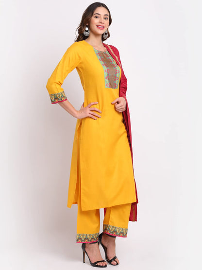ANNI DESIGNER Women's Cotton Straight Kurta with Palazzo & Dupatta (HANI Yellow)
