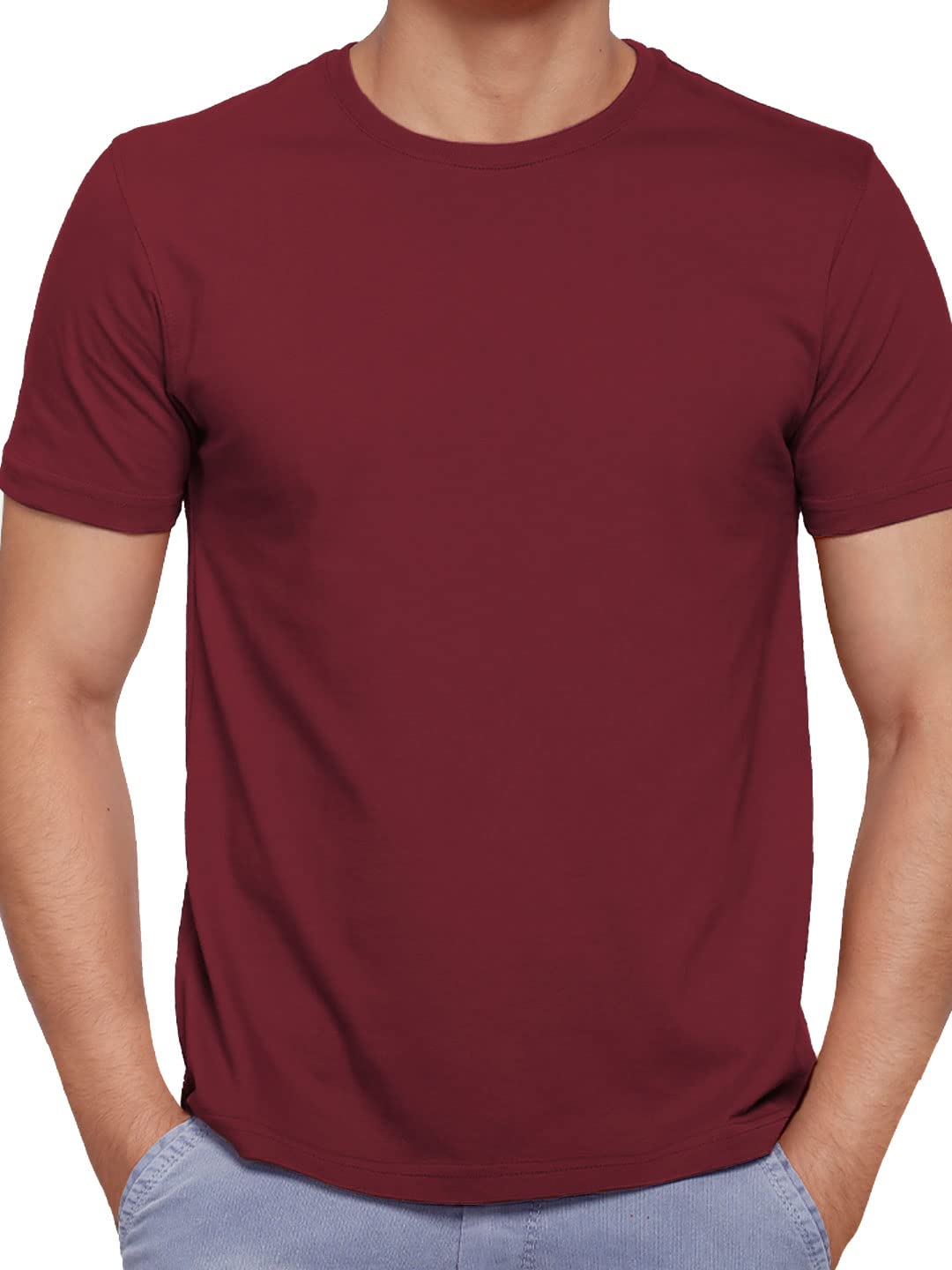 The Souled Store T-Shirt for Men Solids: Burgundy Mens and Boys T-Shirts Regular fit Solid Half Sleeve 100% Cotton Burgundy Colo