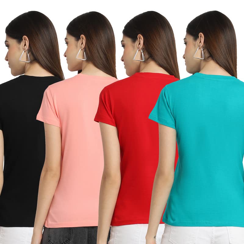 Preneum Womens Cotton Regular Fit Latest Graphic Stylish Printed Short Sleeves Casual T-Shirt || Latest Style (Pack 4), Black &