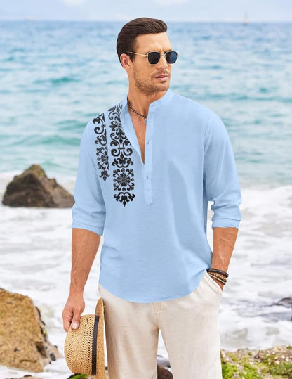 Finivo Fashion MenS Regular Fit Cotton Blend Short Kurta Shirt | Full Sleeve Ethnic Shirt With Mandarin Collar And Button Plack