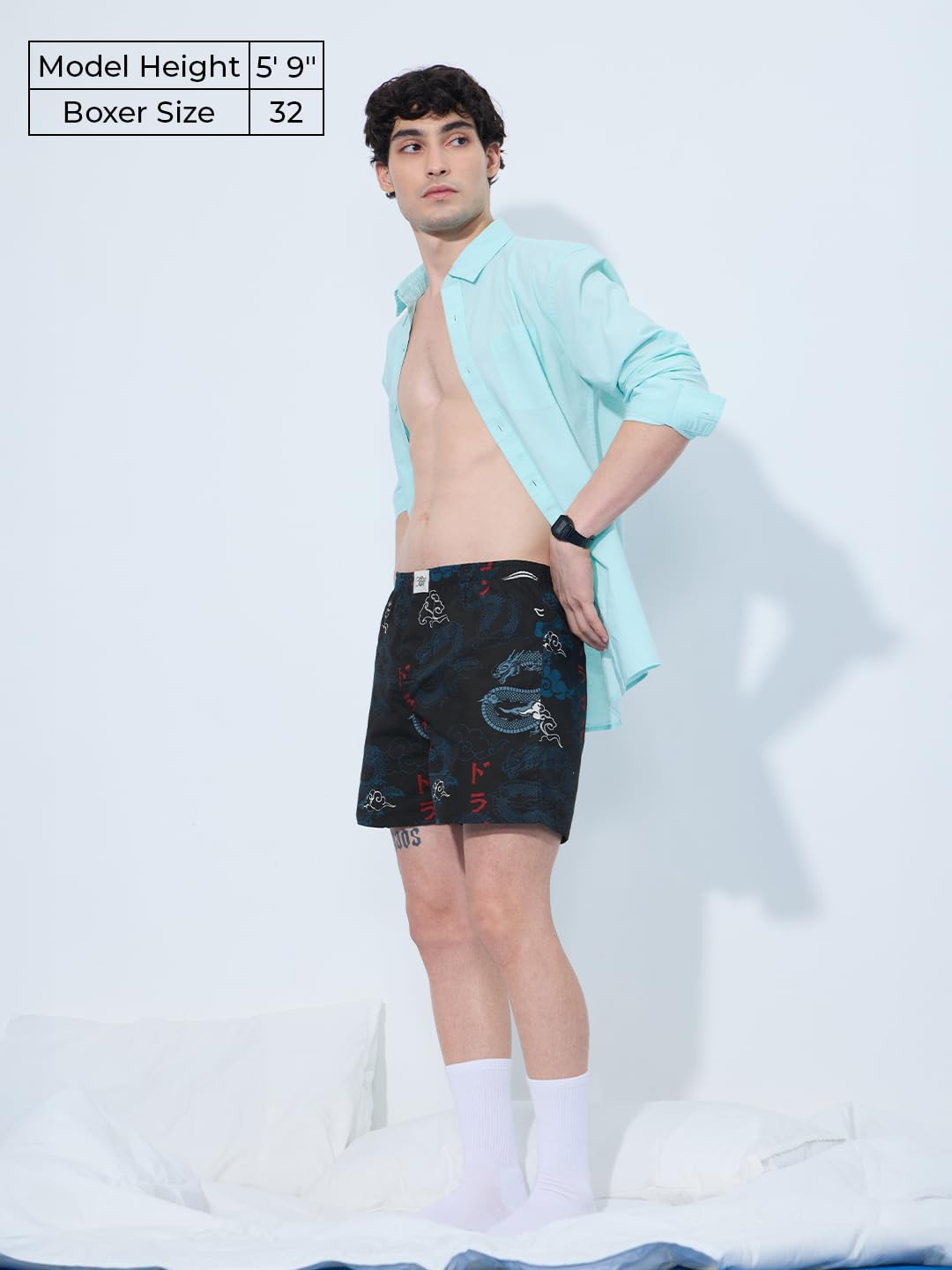 The Souled Store Souled Boxers: Dragon Men and Boys Pull On Black All Over Printed Regular Fit Cotton Boxer Shorts