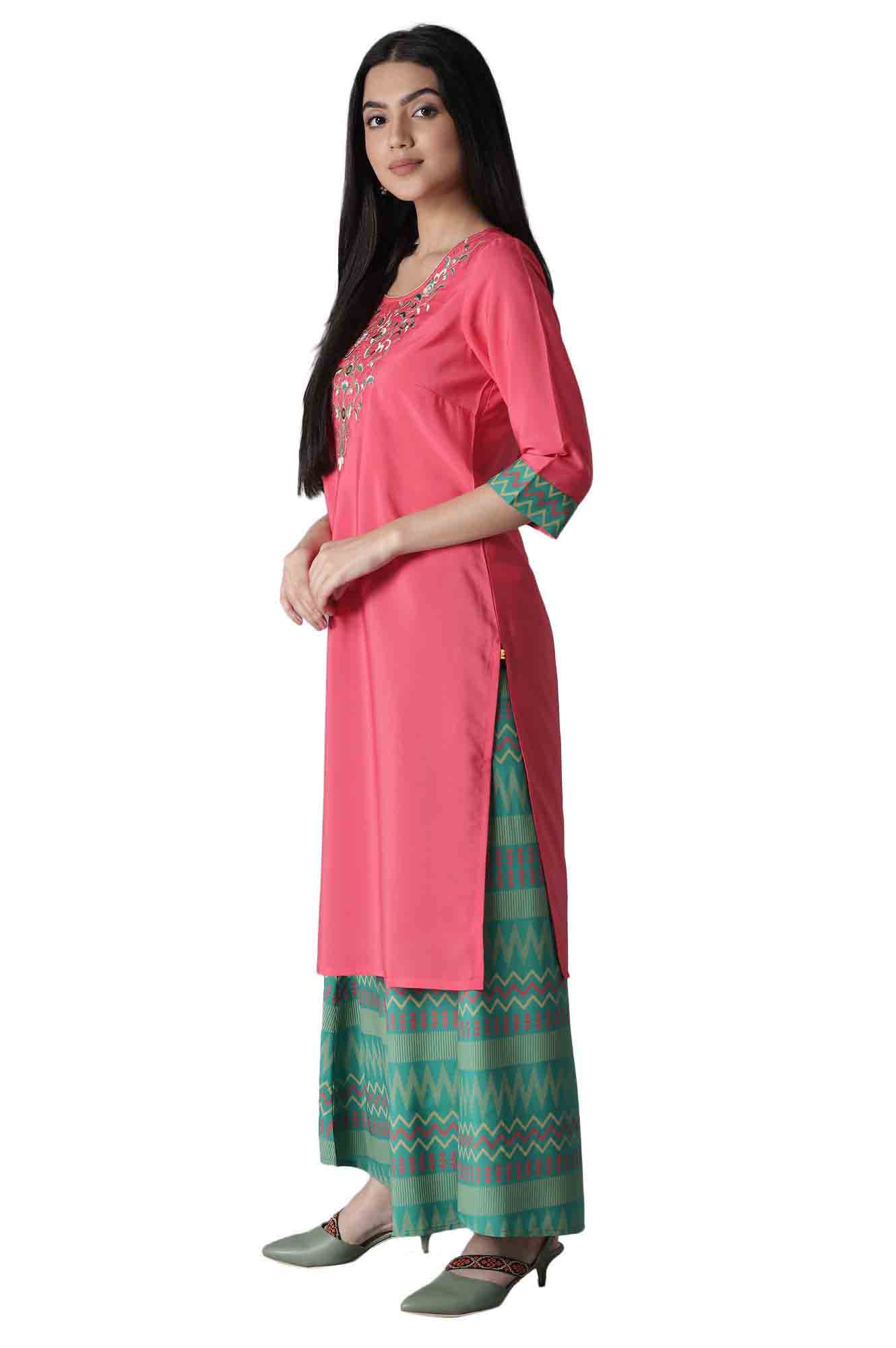 Aurelia Women's Polyester Regular Fit Solid Regular Kurta-Culottes