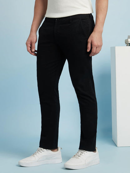 Dennis Lingo Men Cotton Straight Fit Solid Chinos Black