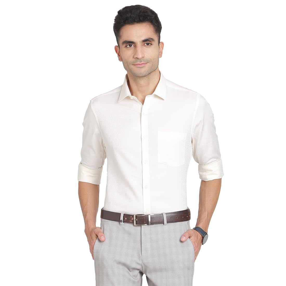 Turtle Men 100% Cotton Slim Fit Jacquard Print White Party Shirt