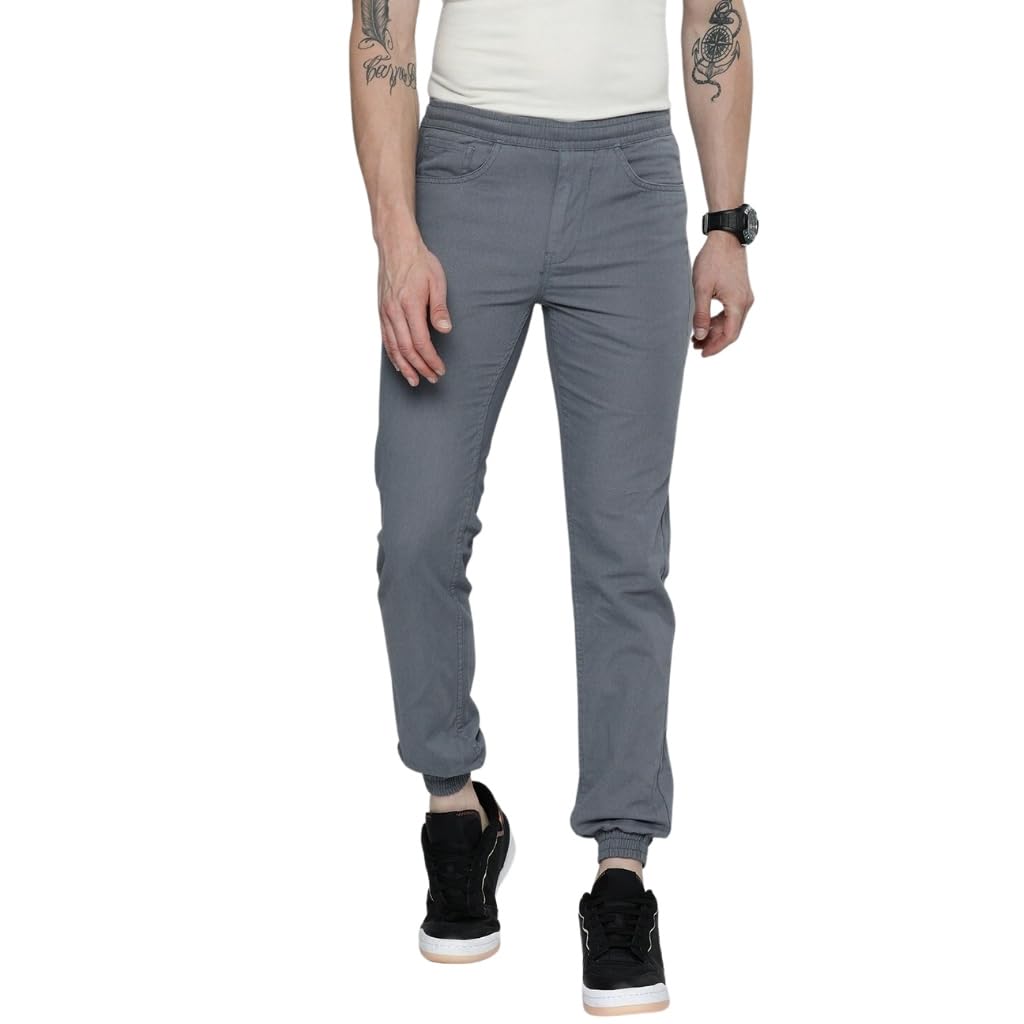 The Indian Garage Co Men Slim Fit Solid Mid-Rise Joggers Blue