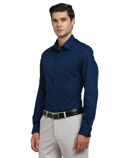 Turtle Men 100% Cotton Slim Fit Indigo Blue Dobby Print Formal Shirt