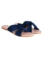 Shoetopia Girls Blue Flat Slide Sandals  Soft Suede Knot Strap Casual Summer Slip-Ons For Everyday Comfort Stylish, |Footwear Li