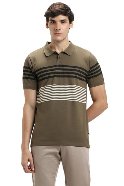 Dennis Lingo Mens Olive Cotton Polo Neck Tshirt, Regular Fit Half Sleeve (XL)
