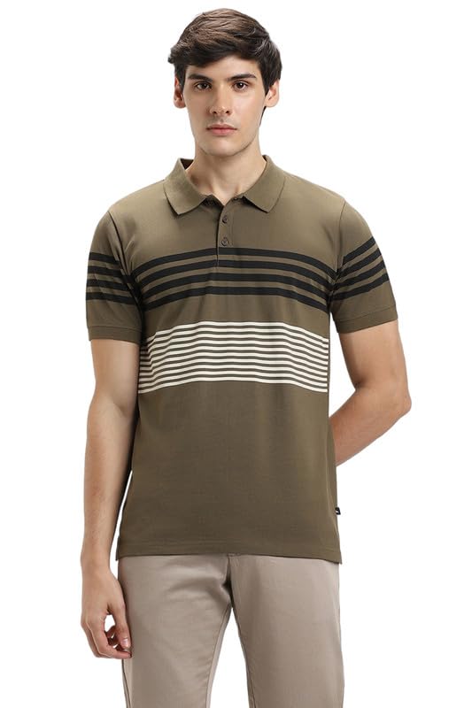 Dennis Lingo Mens Olive Cotton Polo Neck Tshirt, Regular Fit Half Sleeve (XL)