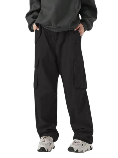 Greciilooks MenS Loose Low Rise Cargo Pants | Baggy 6 Pocket Lower Pant | Casual Cotton Pents | Formal Trousers Black
