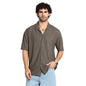 Campus Sutra Mens Taupe Brown Zigzag-Helix Resort Oversized Shirt for Casual Wear | Cuban Collar | Short Regular Sleeves | Butt