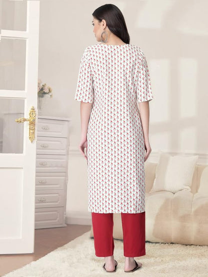 Pinkmint Kurta Set for Women Cotton Printed Straight Kurta with Pant (Pack of 1)