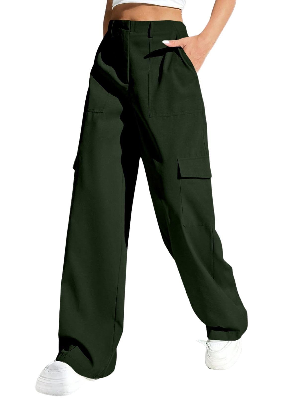 Greciilooks Women Cargo Pant Dark Green