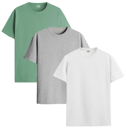 ADRO Mens Solid Regular Fit T-Shirt (RCM3-PLN-PT-WH-GR_Pista,White,Grey