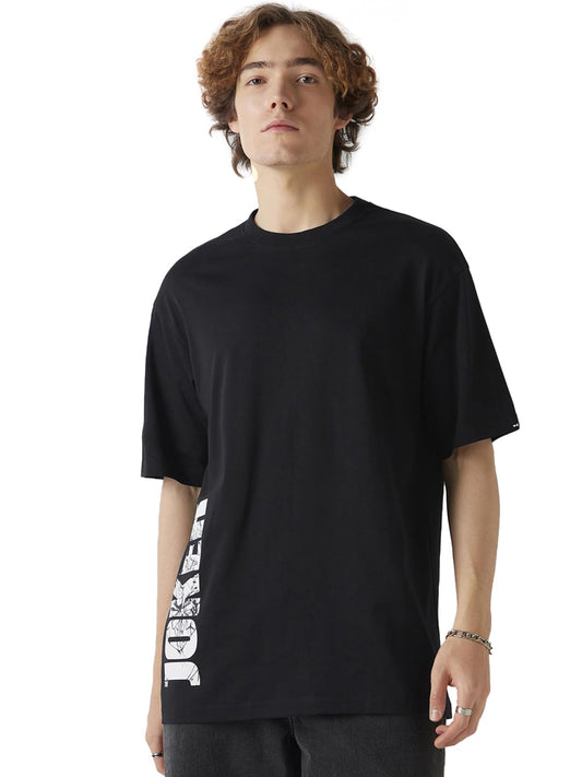 Bewakoof Official DC Merchandise Joker Mens Typography Oversized Fit Half Sleeve Round Neck Cotton Jersey T-Shirt_646651_Black_
