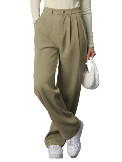 The Souled Store Korean Pants 3.0: Forest Green Women and Girls Buttoned Solid Polyester Straight Fit Casual Korean Pants