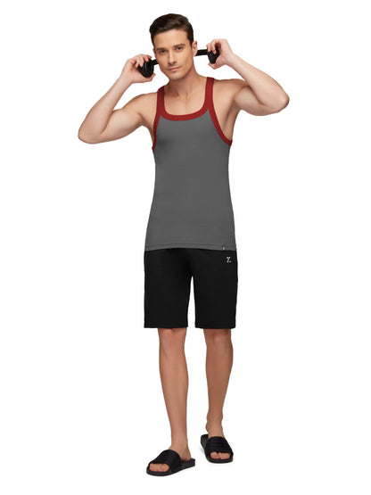 XYXX Mens Super Combed Cotton Square Neck Knitted Vest - High Moisture Absorbing Innerwear for Men with Anti-Bacterial Silver F