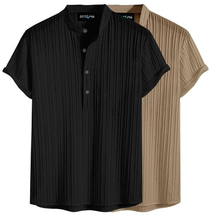 Deelmo Combo Of MenS Polyster Kurta With Mandarin Collar, Half Placket Buttons, Front Pocket | Half Sleeves | Soft & Breathable