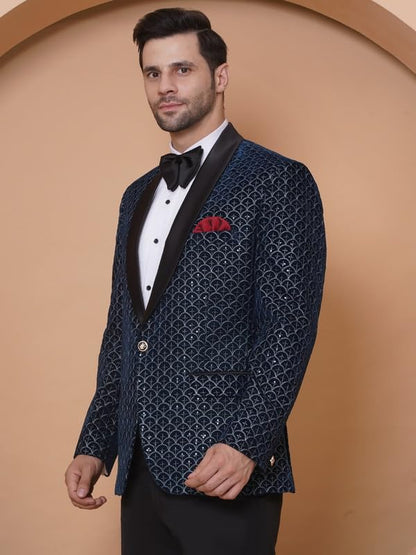 Favoroski Wedding Sequence Blazer Suit For Men | Festive Blazers For Men | Embroidered Velvet Blazer | Relaxed Fit Blazer For Me