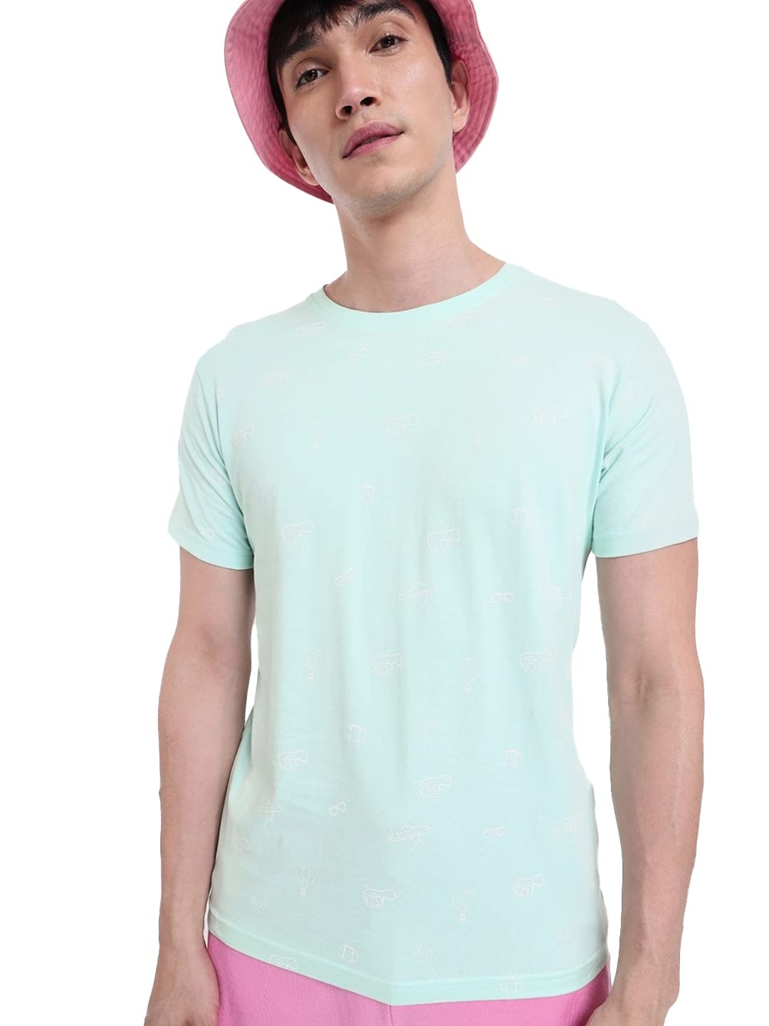 Bewakoof Mens All Over Printed 100% Cotton T-Shirt - Regular Fit, Round Neck, Half Sleeves Green