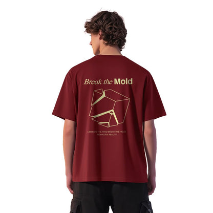 Nobero MenS Graphic Print Oversized Fit T-Shirt (1M-Twrt-C1005-Bs_Break The Mold-Wine Red