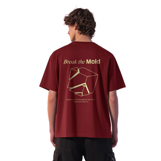 Nobero MenS Graphic Print Oversized Fit T-Shirt (1M-Twrt-C1005-Bs_Break The Mold-Wine Red