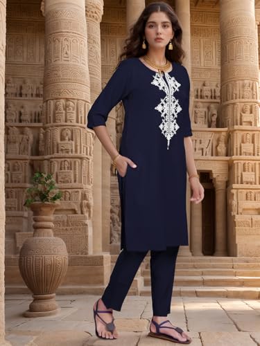 Shienzy WomenS Cotton Blend Emroidered Kurta Pant Set | Ethnic Wear For Festive & Casual | Stylish Straight Fit | Elegant India