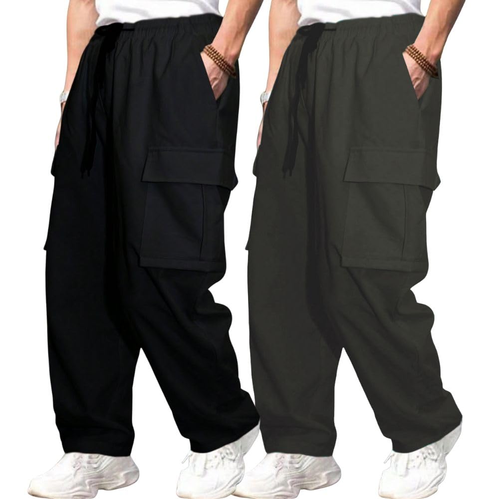 Greciilooks MenS Regular Fit Low Rise Polyester Cargos | Cargo Track Pant | Loose Fit | Regular Trouser (Available In Plus Size