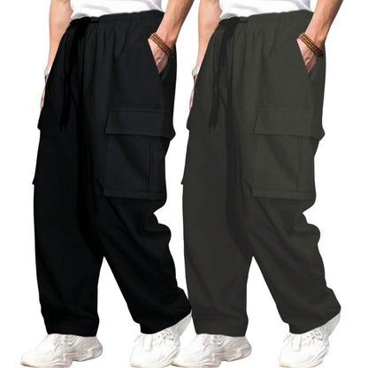 Greciilooks MenS Regular Fit Low Rise Polyester Cargos | Cargo Track Pant | Loose Fit | Regular Trouser (Available In Plus Size