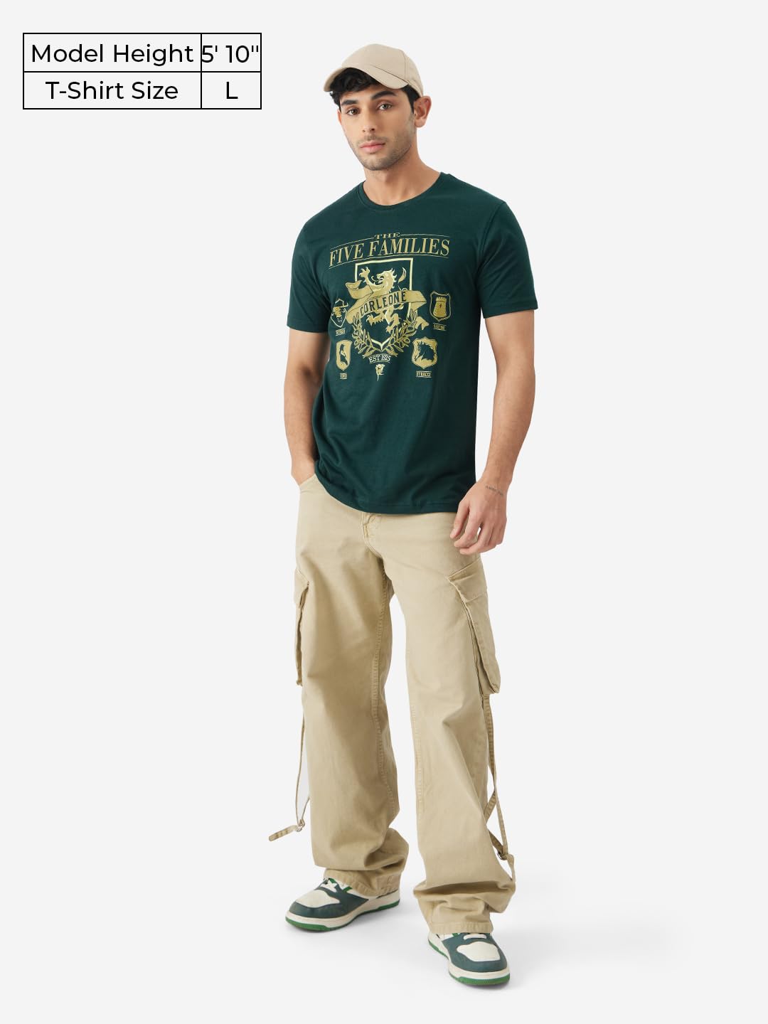 The Souled Store Official The Godfather: Five Families Men and Boys Round Neck Short Sleeve Green Graphic Printed Cotton Regular