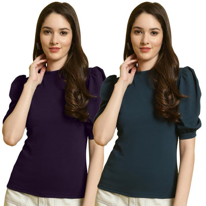 Tee Projekt Womens Solid Polyester T-Shirt for Women || Combo Summer T Shirts (Pack of 2)