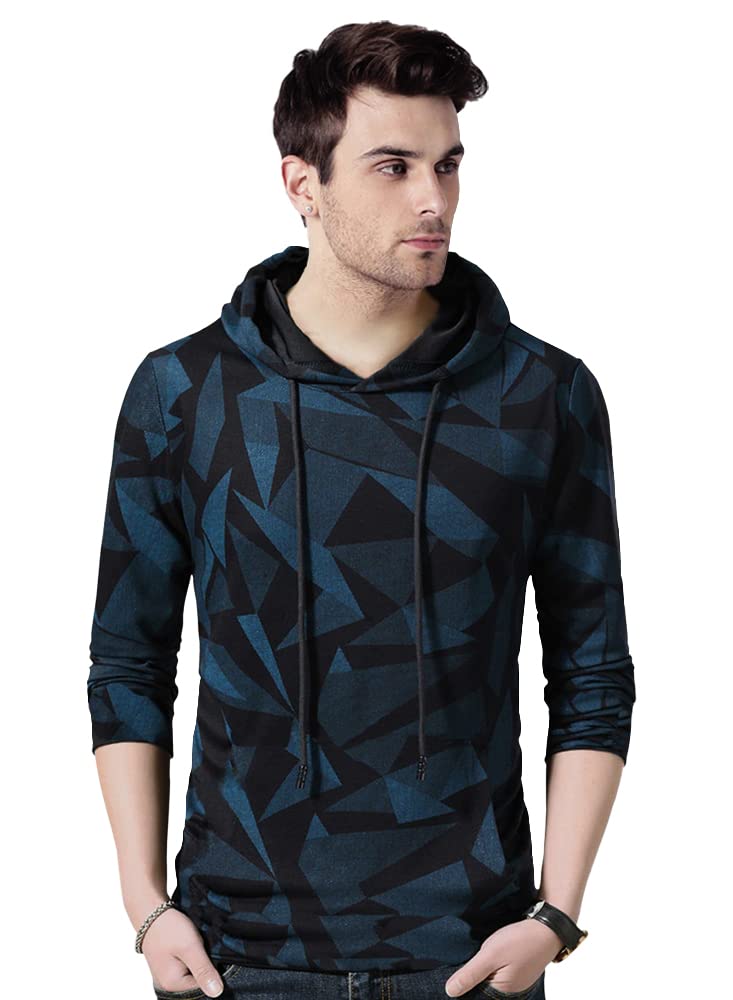 Eyebogler MenS Hooded Neck Full Sleeves Printed Regular Fit T-Shirt