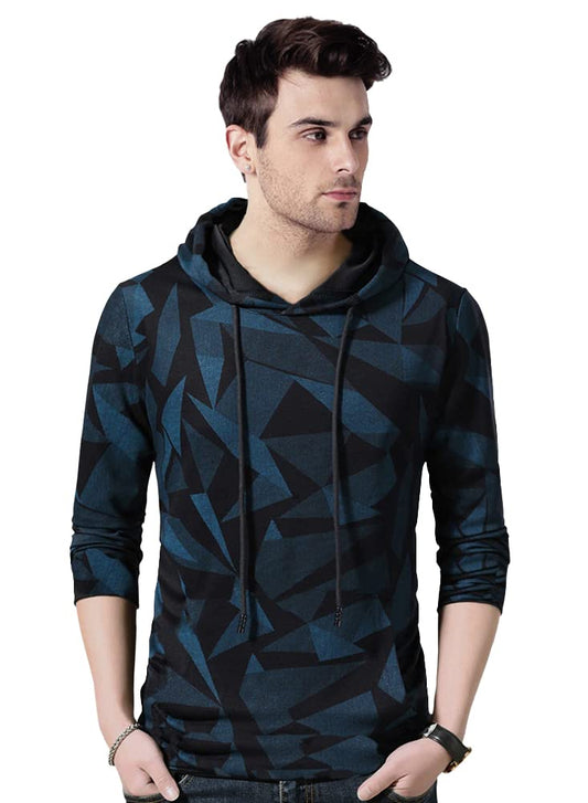 Eyebogler MenS Hooded Neck Full Sleeves Printed Regular Fit T-Shirt