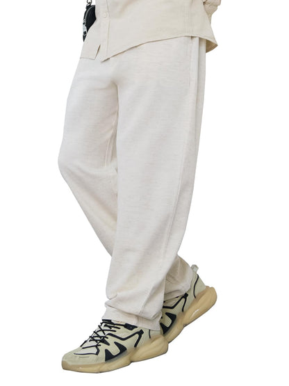 The Souled Store Cotton Linen Pants: Ecru Men and Boys Drawstringed Solid Straight Fit Cotton Linen Pants