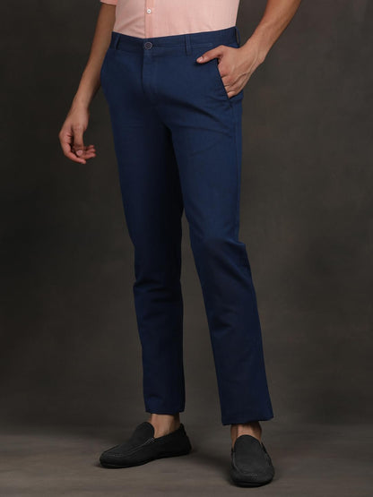 Turtle Men Pure Linen Ultra Slim Fit Solid Flat Front Casual Trouser || Pant || Mens Trouser Blue