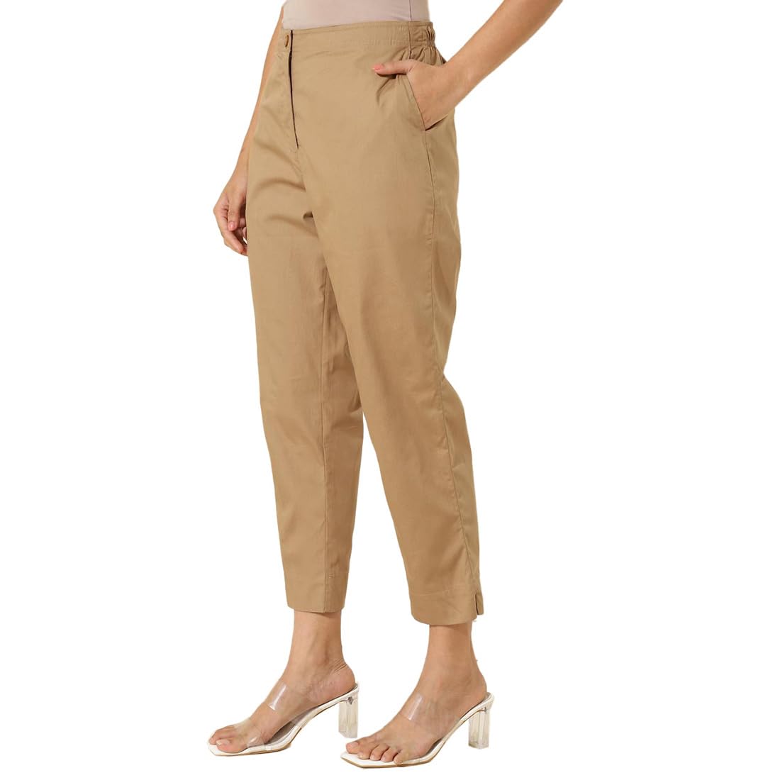Fabindia Brown Cotton Crop Length Slim Fit Casual Pant