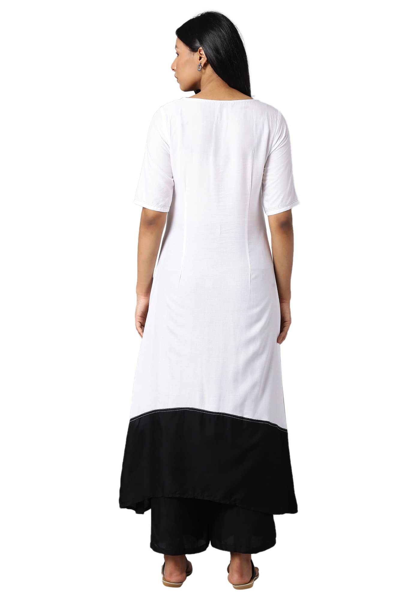 Aure Collection By Aurelia White Embroidered Kurta With Black Palazzo