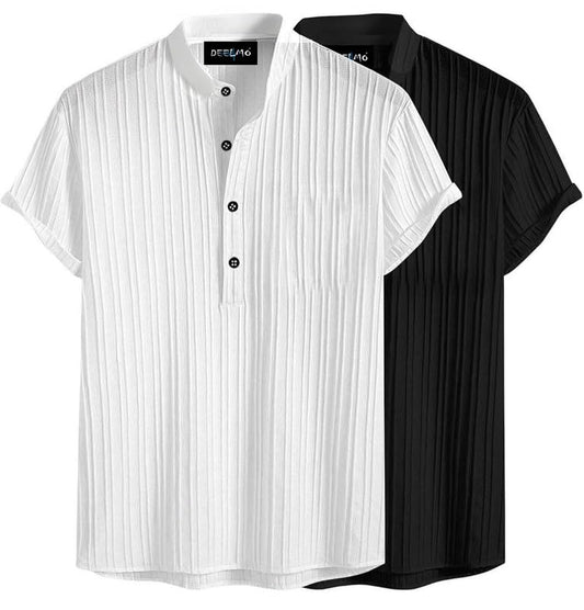Deelmo Combo Of MenS Polyster Kurta With Mandarin Collar, Half Placket Buttons, Front Pocket | Half Sleeves | Soft & Breathable