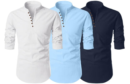 Finivo Fashion MenS Cotton Blend Regular Fit Solid Casual Kurta Shirt Pack Of 3