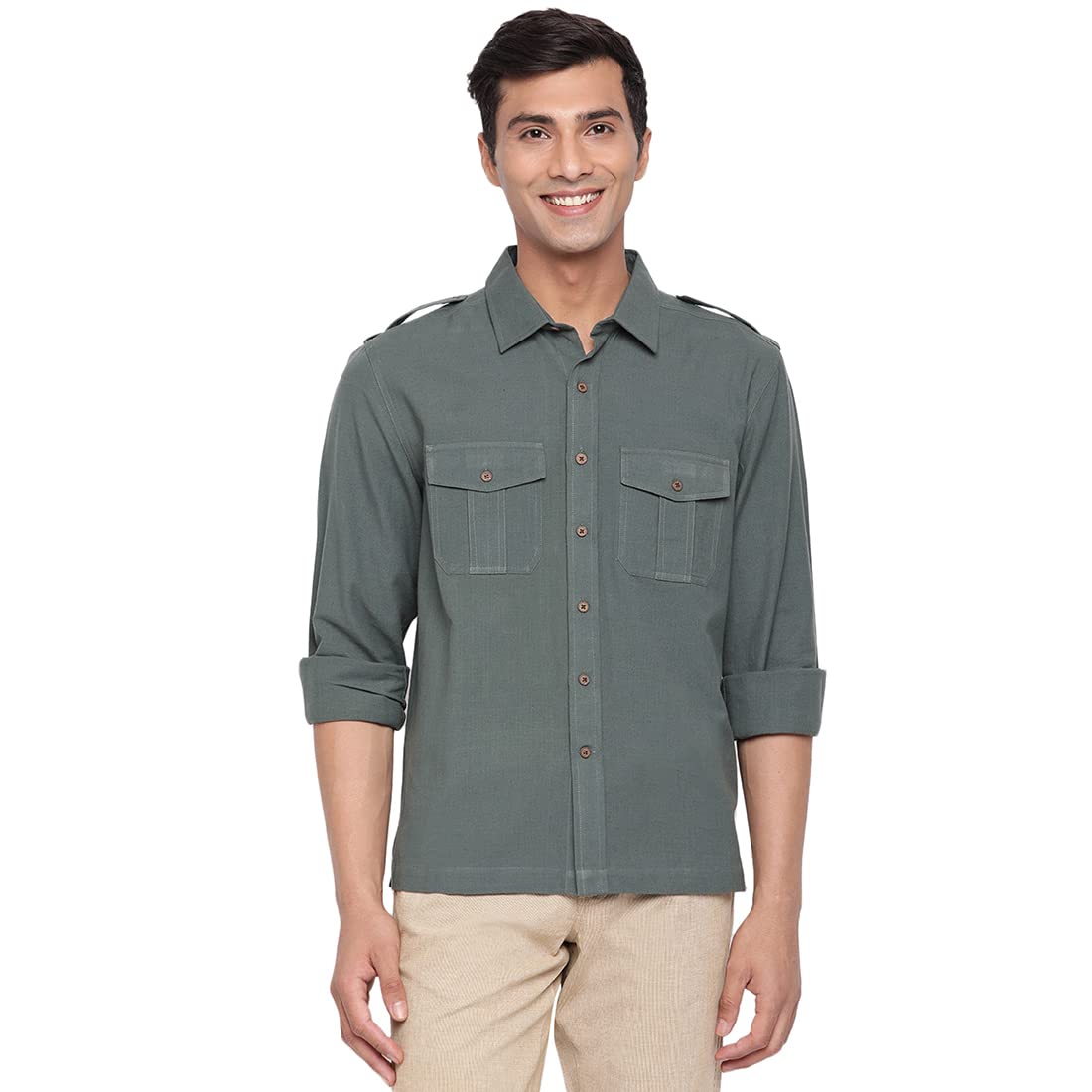 Fabindia Fit Men Solid Blue Cotton Regular Shirt (102745602