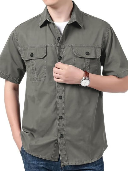 SHIENZY Mens Regular Fit Solid Printed Cotton Casual Shirt || Half Sleeve, Double Pocket || Denim Jacket Style Fashionable West