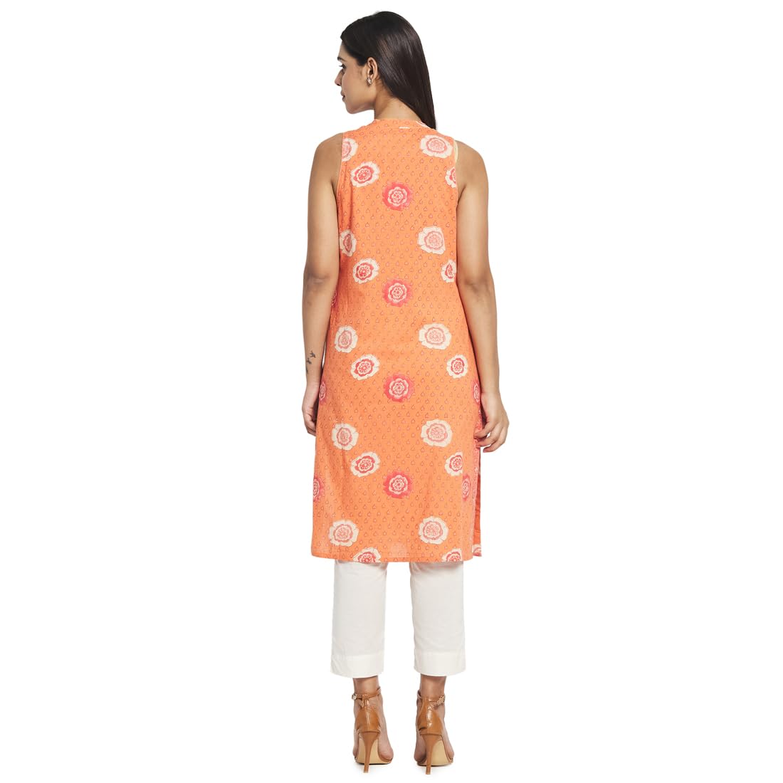 Fabindia Women's Cotton Slim Kurta (102431101_Peach