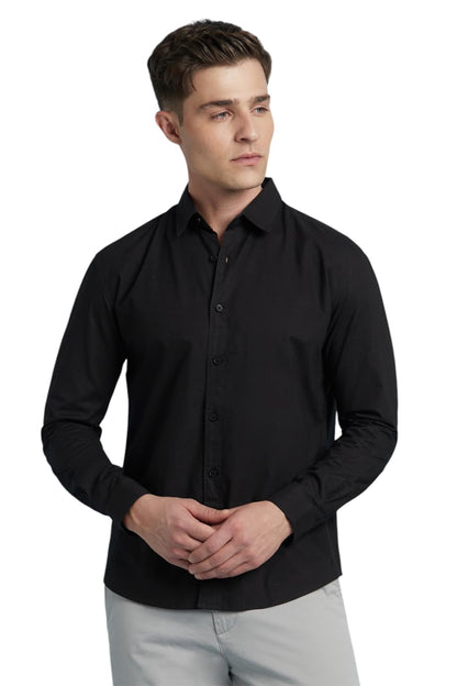 Dennis Lingo Men Cotton Regular Fit Solid Shirts Black