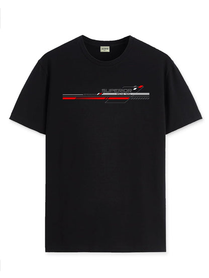 ADRO Men's Graphic Printed 100% Cotton T-Shirt - Regular Fit, Printed T-Shirts for Men (RN24-RAC-BL_Black)