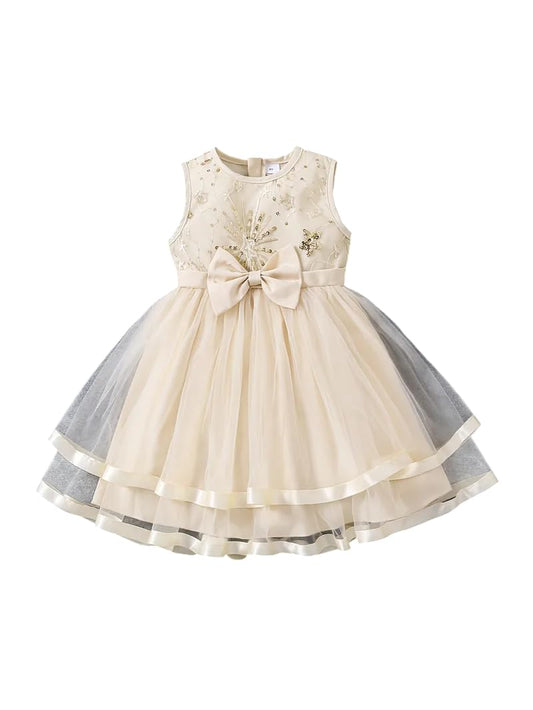 Tagas GirlS Polyester Fit And Flare Knee-Length Dress (Kd-65_Cream