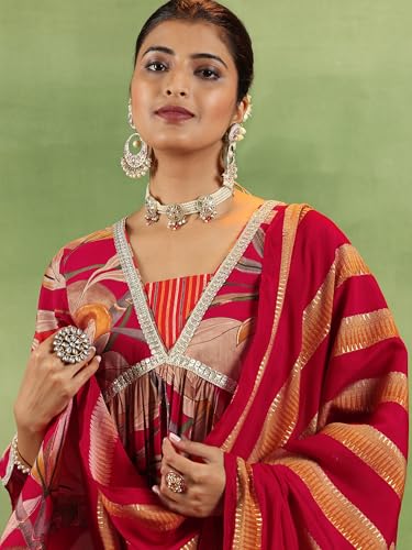 Libas WomenS Silk Blend Kurta Set (36712_Red