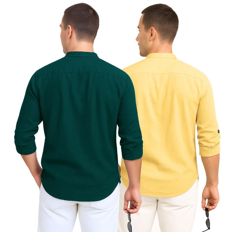 Deelmo Combo Of MenS Cotton Blend Solid Regular Fit Full Sleeve Short Kurta | MenS Trendy Short Kurta Pack Of 2
