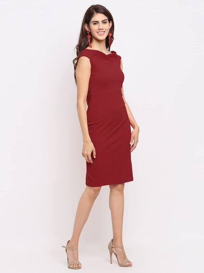 Shasmi WomenS Comfortable Maroon Sweetheart Neck Sleeveless Solid Midi Bodycon Casual Western Stylish Dress For Womens/Midi Dre