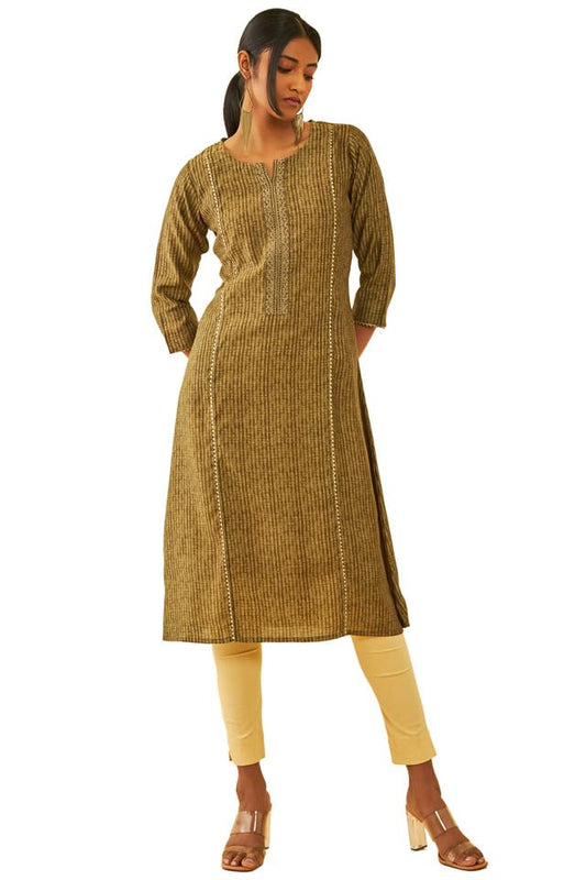 Soch Womens Teal Muslin Abstract Printed Panelled Kurta with Gotta Patti